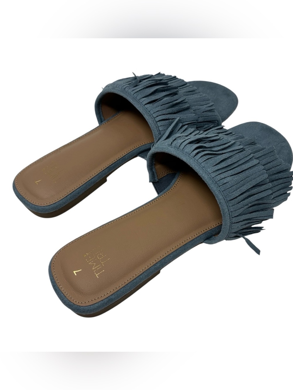 Time and Tru Blue Fringe Slide Sandals Size 7 - Picture 8 of 12